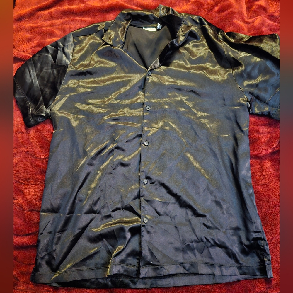 Black short sleeve silk satin pyjama top from Asos - size L